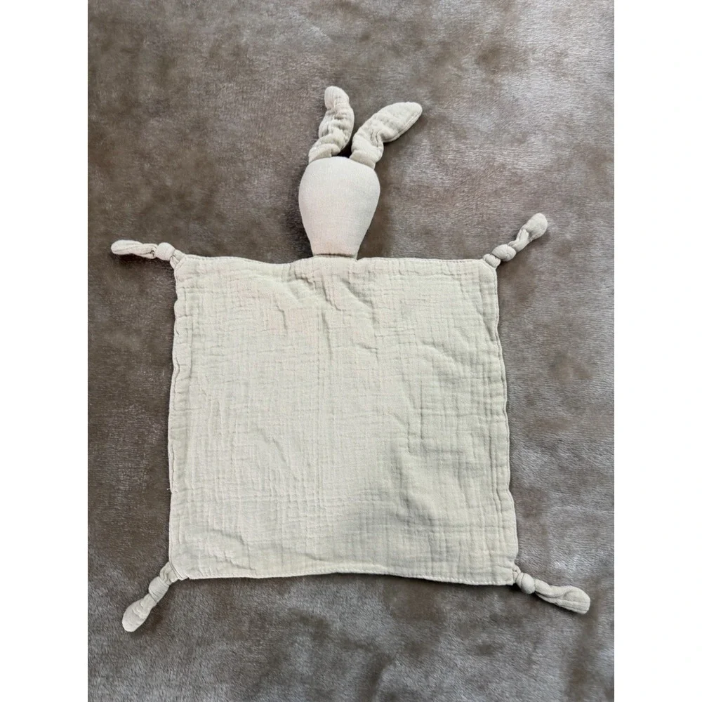 Rabbit Lovey Security Blanket Muslin Cotton Beige Knotted Corners